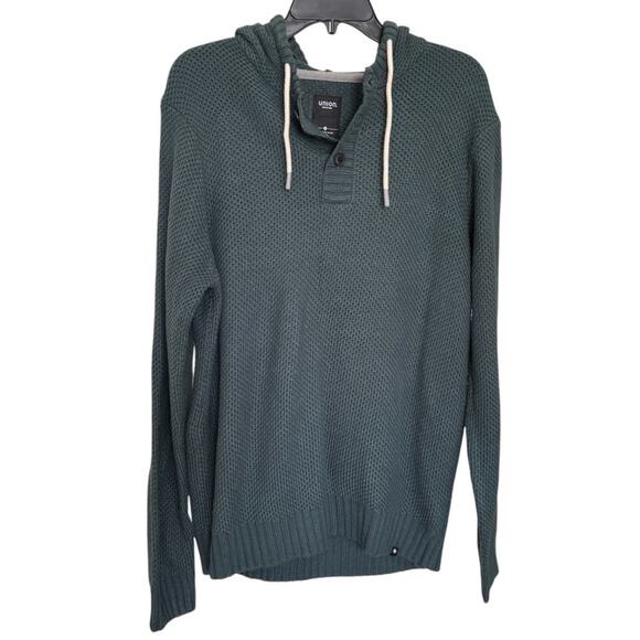 NEW UNION SEA//WA Men's Green Textured Knit Pullover Hoodie Size M - Picture 1 of 6